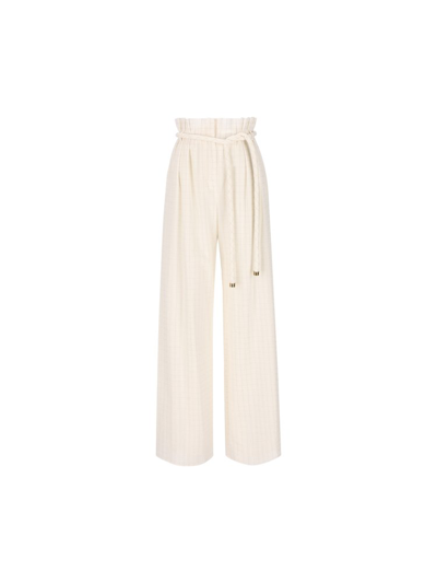 Shop Loro Piana Checked Drawstring Trousers In White