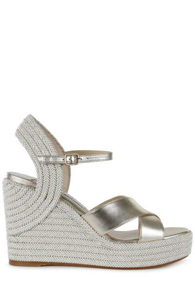 Shop Jimmy Choo Dellena 100 Wedge Sandals In Silver