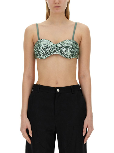 Shop Moschino Jeans Sequined Cropped Top In Green