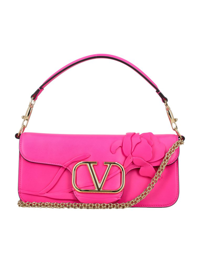 Shop Valentino Locò Logo Plaque Foldover Top Shoulder Bag In Pink