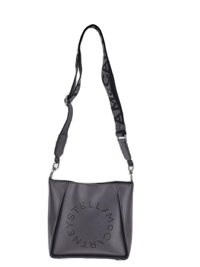Shop Stella Mccartney Logo Perforated Shoulder Bag In Grey