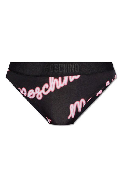 Shop Moschino Logo Printed Stretched Briefs In Black