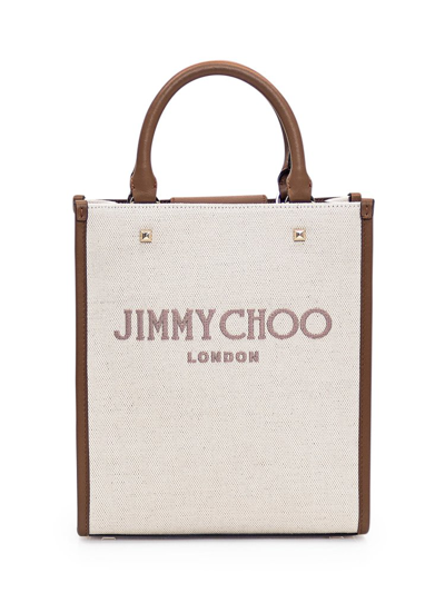 Shop Jimmy Choo Avenue Logo Embroidered Tote Bag In Beige