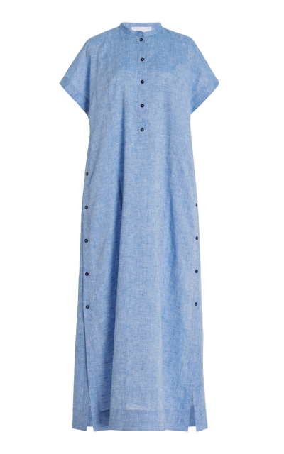 Shop Bondi Born Lucca Organic Linen Maxi Dress In Blue