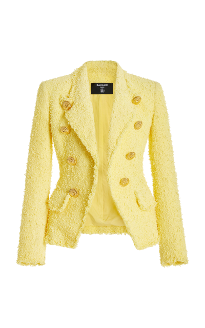 Shop Balmain Tailored Tweed Blazer In Yellow
