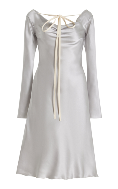 Shop Tae Park Present Tie-detailed Silk-charmeuse Midi Dress In Silver