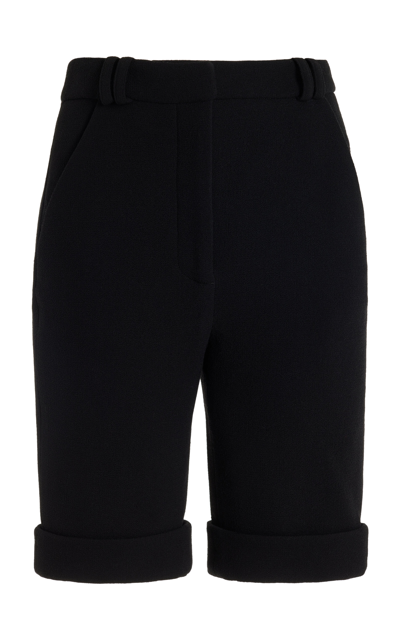 Shop Balmain Cuffed Wool-crepe Knee Shorts In Black