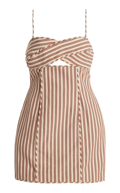 Shop Significant Other Valia Striped Cotton Mini Dress In Neutral