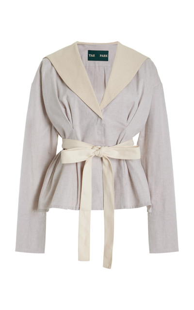 Shop Tae Park Sailor Cotton Wrap Top In Grey