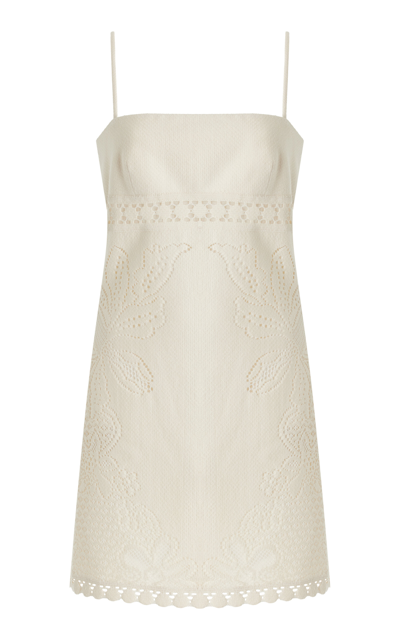 Shop Valentino Crotchet Cotton-blend Mini Dress In Ivory