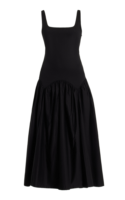 Shop Marlies Grace Exclusive Lea Lace-up Cotton Midi Dress In Black