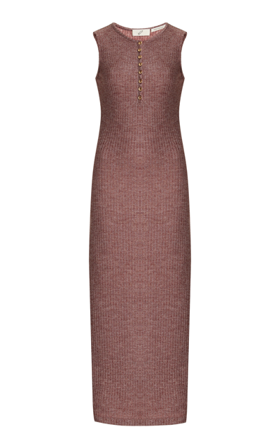 Shop Bite Studios Ribbed-knit Wool-blend Midi Dress In Brown