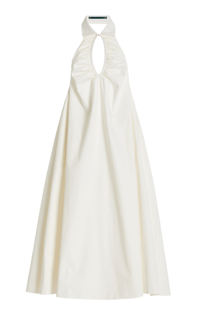 Shop Tae Park Balloon Ruched-cotton Halter Maxi Dress In White