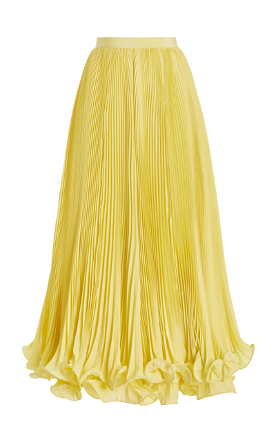 Shop Balmain Pleated Light-crepe Maxi Skirt In Yellow