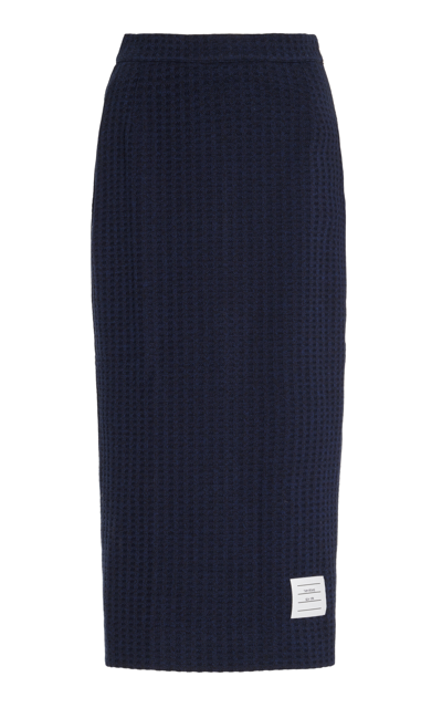Shop Thom Browne Waffle-knit Cotton Midi Skirt In Navy
