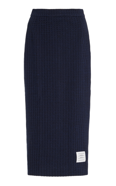 Thom Browne Gingham Jacquard Cotton Midi Skirt In Navy