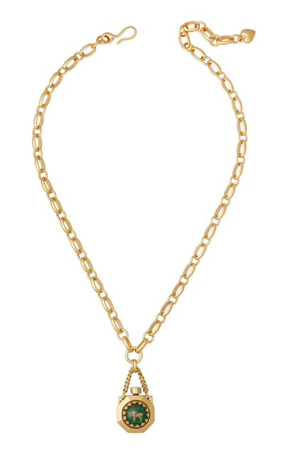 Shop Brinker & Eliza Here's Your Sign 24k Gold-plated Necklace In Dark Green