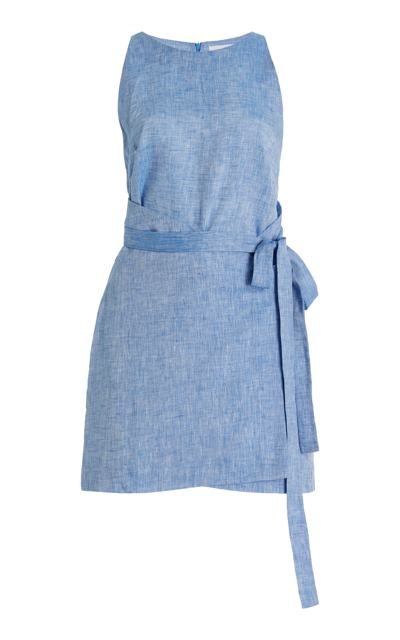 Shop Bondi Born Lucca Organic Linen Mini Dress In Blue