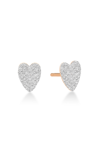 Shop Ginette Ny Angele 18k Rose Gold Diamond Heart Earrings In White