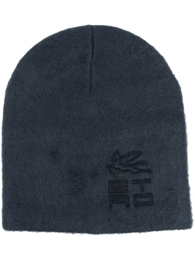 Shop Etro Blue-grey Virgin Wool Mohair Knitted Hat In Black