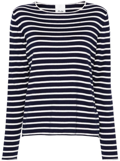 Shop Allude Blue Horizontal Stripe Pattern Sweater In Black