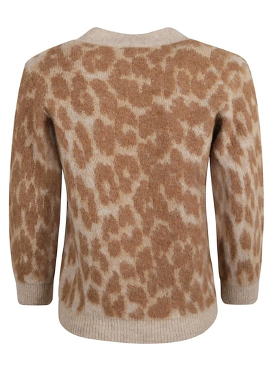 Shop Ganni Leopard-jacquard Cardigan In Neutrals