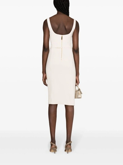 Shop Elisabetta Franchi Ivory White Stretch-design Cady Midi Dress In Neutrals