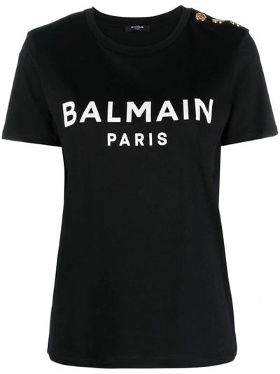 Shop Balmain Black/white Cotton T-shirt