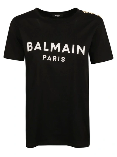 Shop Balmain Black/white Cotton T-shirt