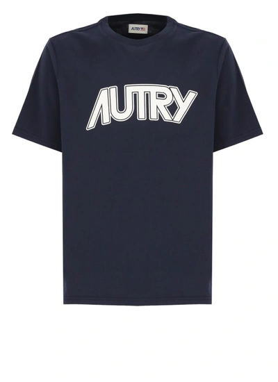 Shop Autry Blue Cotton T-shirt In Black