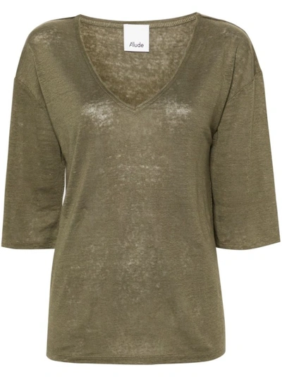 Shop Allude Olive Green Linen/flax Fine Knit Top In Brown