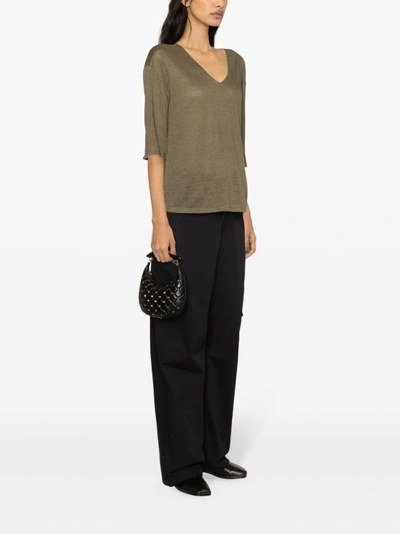 Shop Allude Olive Green Linen/flax Fine Knit Top In Brown