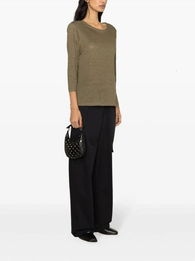 Shop Allude Olive Green Linen/flax Fine Top In Brown