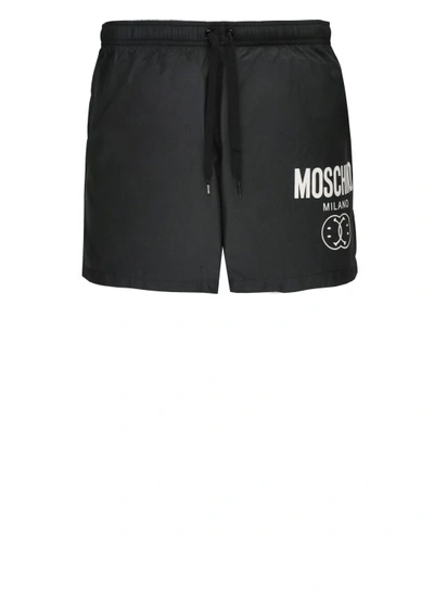 Shop Moschino Double Smiley Swim Trunks In Black