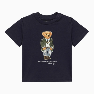 Shop Polo Ralph Lauren Navy Blue Cotton T-shirt With Print