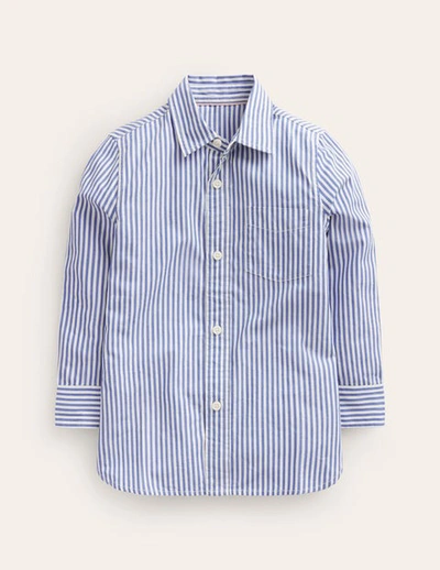 Shop Mini Boden Cotton Shirt Bluejay/ivory Stripe Boys Boden