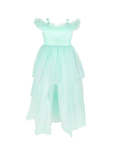 Shop Mac Duggal Little Girl's & Girl's Off-the-shoulder High-low Tulle Dress In Mint