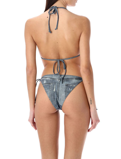 Shop Acne Studio S Printed Bikini Set In Denim Blue