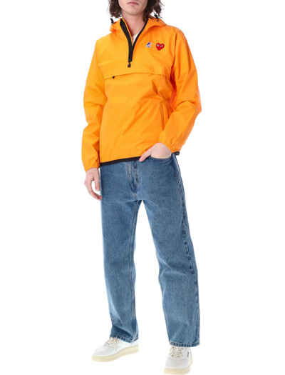 Shop Comme Des Garçons Play Waterproof Hooded Jacket In Orange
