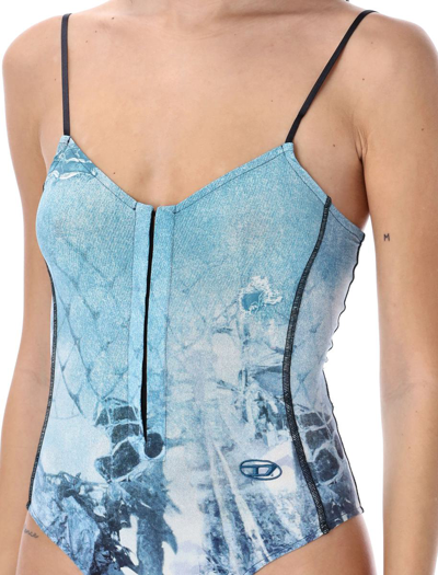 Shop Diesel T-lye Bodysuit In Light Blue Print