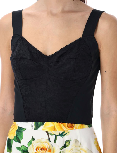 Shop Dolce & Gabbana Lace And Jacquard Shaper Corset Bustier In Black
