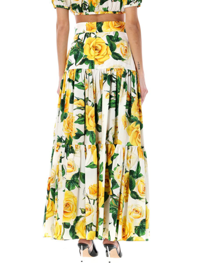 Shop Dolce & Gabbana Long Yellow Roses Print Skirt In Rose Gialle
