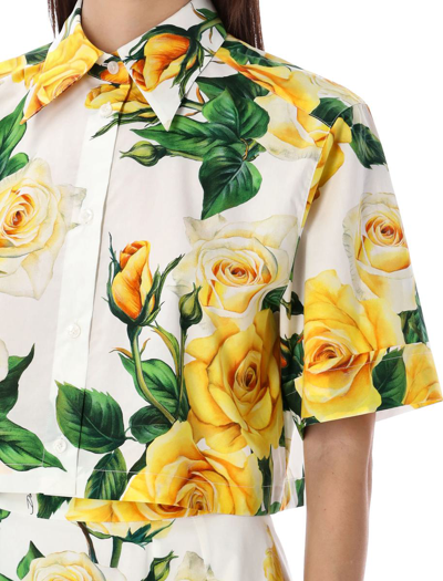 Shop Dolce & Gabbana Short Shirt With Yellow Roses Print In Rose Gialle