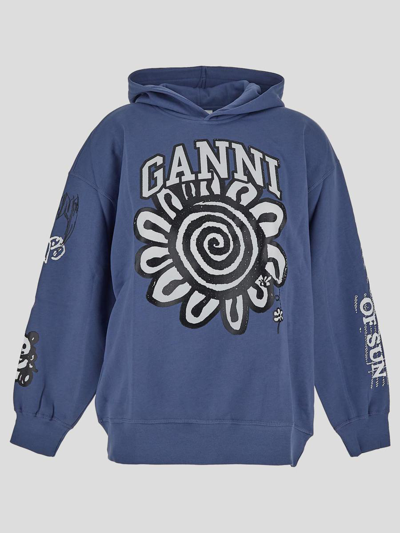 Shop Ganni Sweatshirt In Grayblue