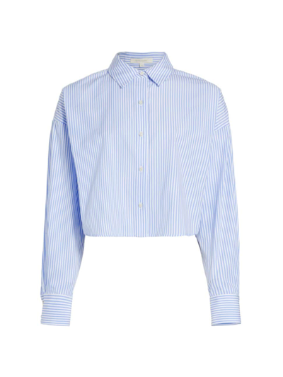 Shop Favorite Daughter Women's Striped Cotton Crop Long-sleeve Shirt In Blue White Stripe