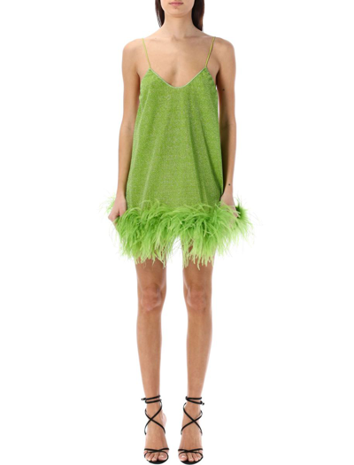 Shop Oseree Oséree Lumière Feather Mini Dress In Lime