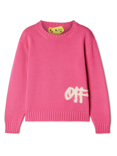 Off-white Logo-print Ribbed-knit Jumper In Pink