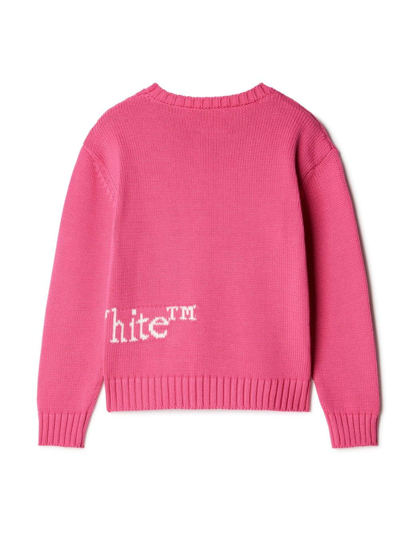 Off-white Logo-print Ribbed-knit Jumper In Pink