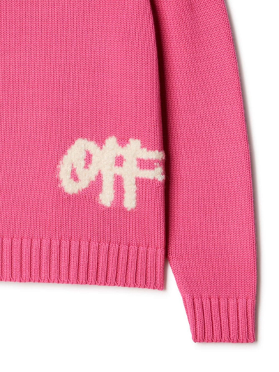 Off-white Logo-print Ribbed-knit Jumper In Pink