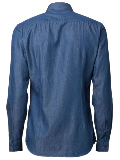 Shop Fay Navy Blue Cotton Denim Shirt